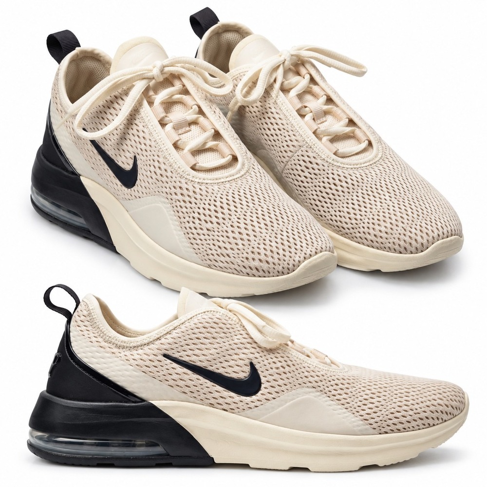 NIKE Air Max Motion2 Running Sneaker Women Sz 9.5 Beige Black Swoosh Walking Gym